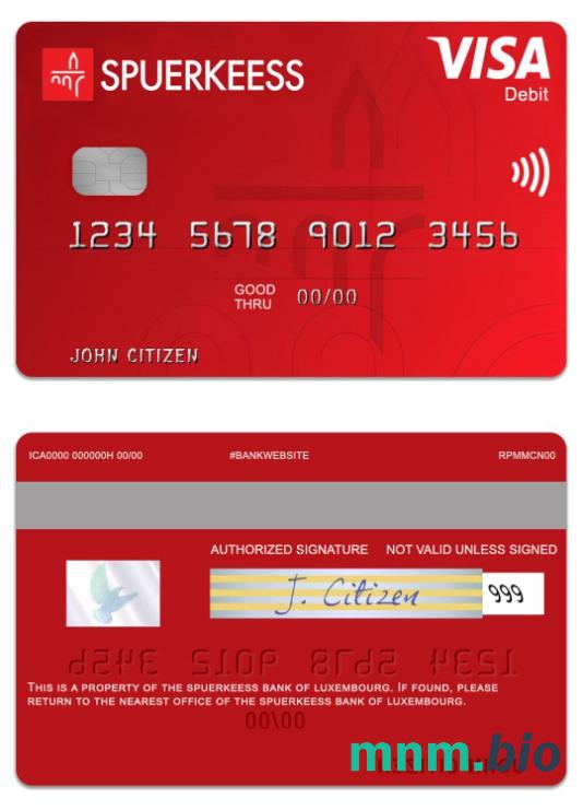 Luxembourg The Spuerkeess Bank visa debet karta przykład w formacie PSD